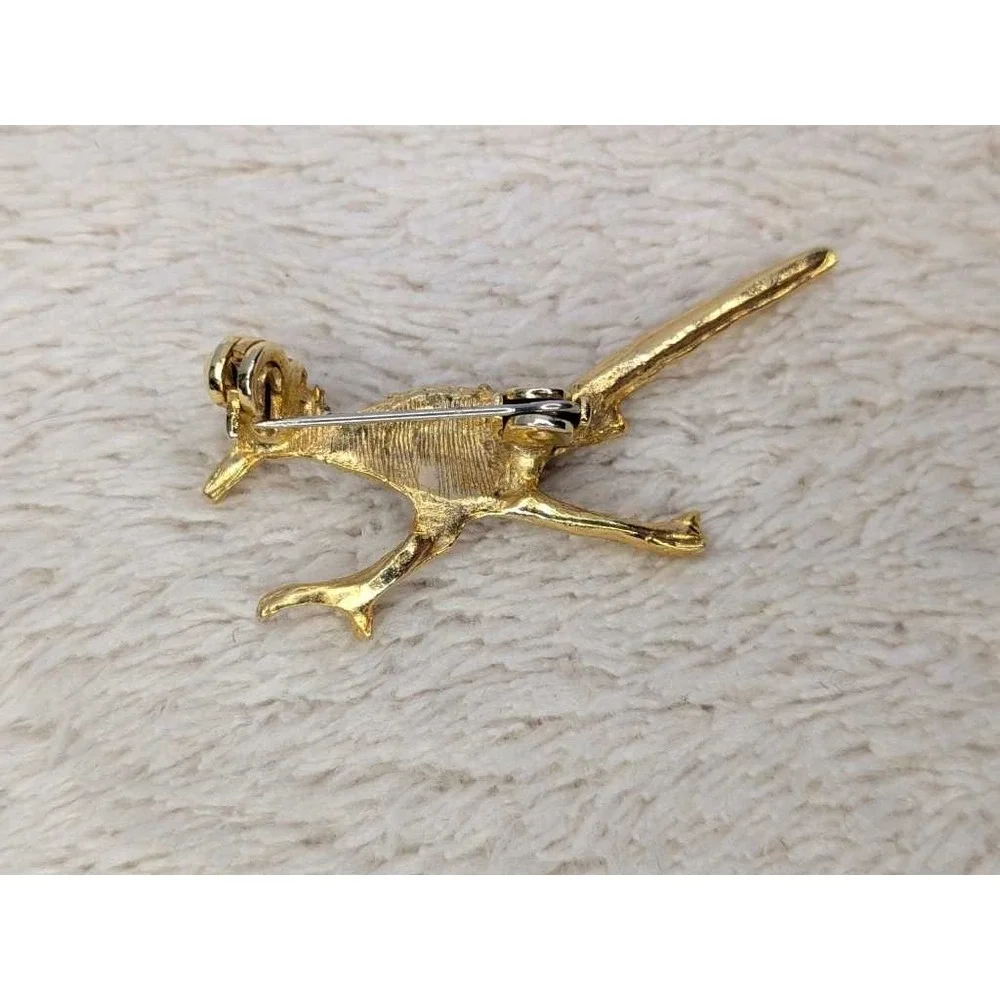 Vintage Roadrunner‎ Bird Brooch Pin Red Eye Gold Tone Southwest Style Jewelry